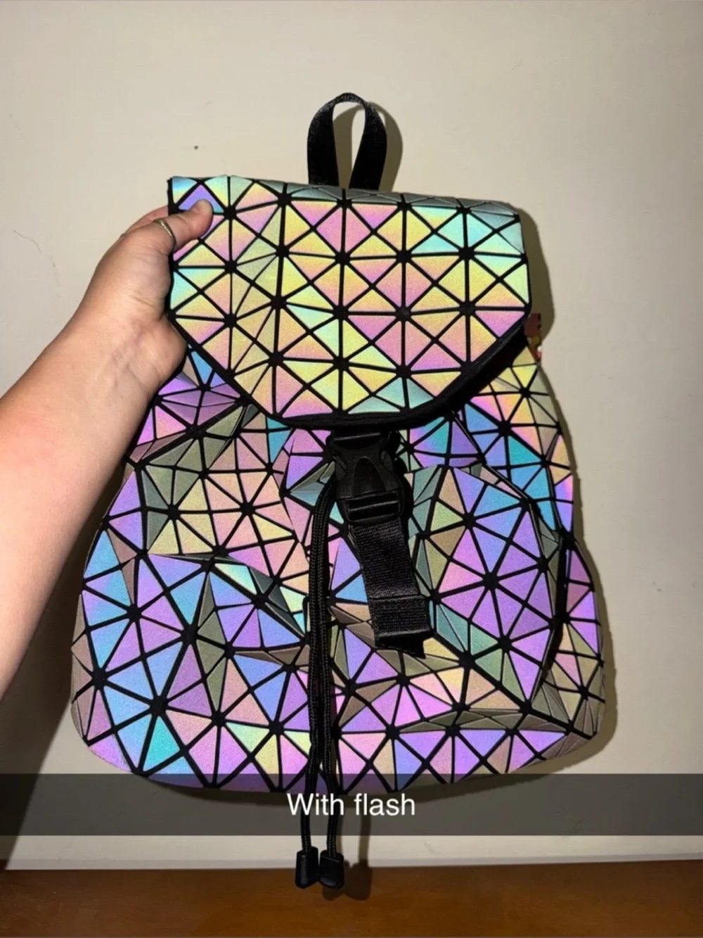 Iridescent Geometric Triangle Backpack - Black